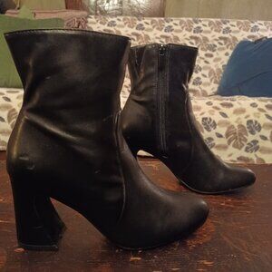 Unique block heel ankle boots